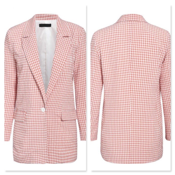 Single Breasted Pink Plaid Blazer - Picture 7 of 9